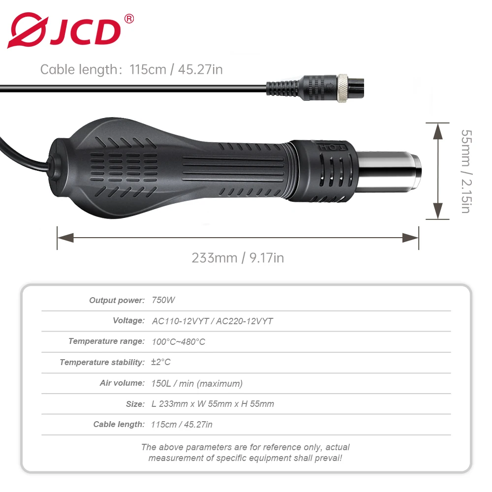 Imagem -03 - Jcd-display Digital Hot Air Gun 750w Micro Estação de Solda Temperatura Ajustável Ferramenta de Reparo Cabelo Secagem8885