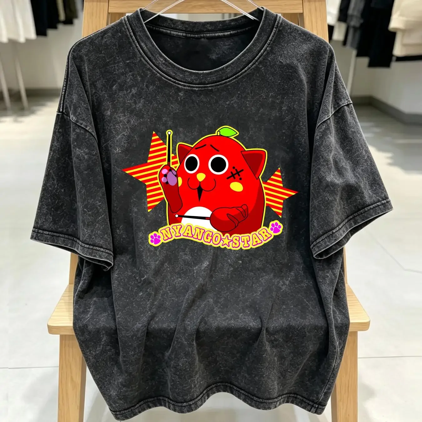 washed T Shirt RETRO Nyango Star Drummer Black  All sizes 3F357 vintage Washed designer clothes Soft Stretched Comfortable