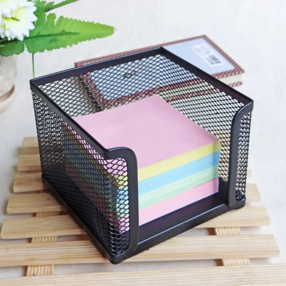 New Metal Mesh Cube Box Mini Office Supplies Desktop Note Box Portable School Stationary Storage Box