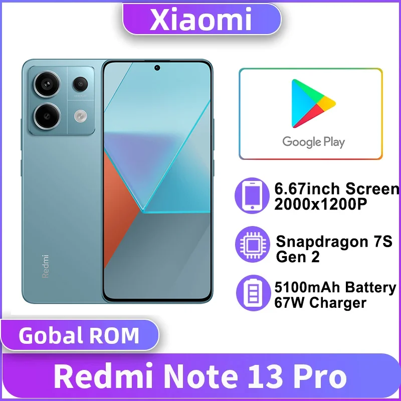 Global ROM Xiaomi Redmi Note 13 Pro 5G Smartphone Snapdragon 7S Gen 2 NFC 200MP Camera 120Hz Display 5100mAh 67W Fast Charging