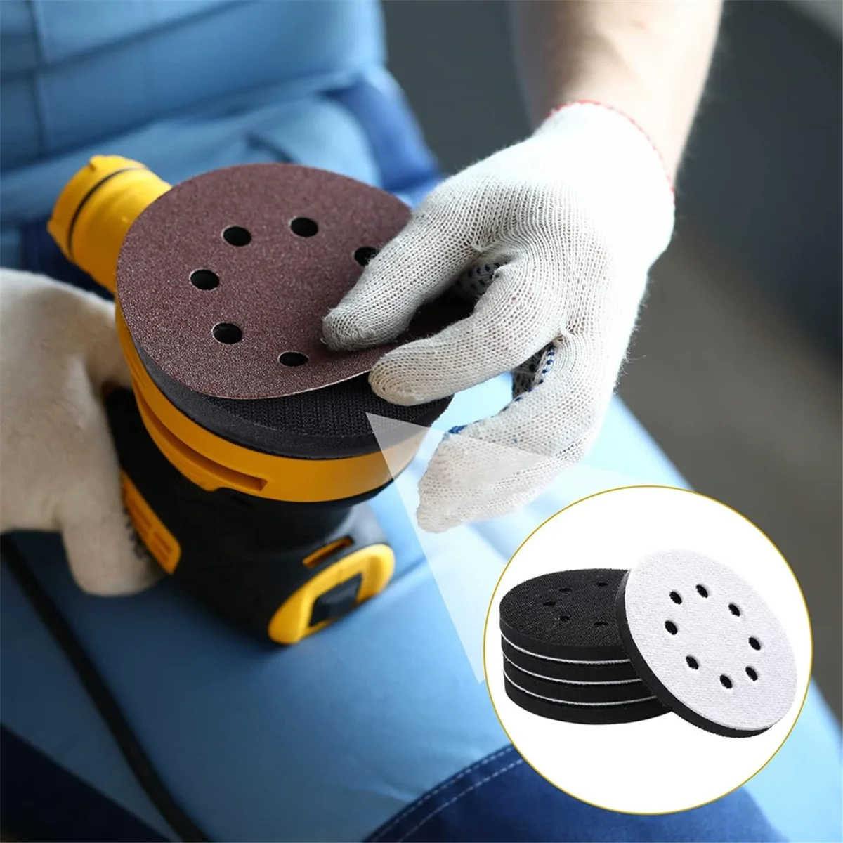 T88C 10 Pcs Soft Density Interface Pads 5inch 8 Holes Hook and Loop Sponge Cushion Buffer Backing Pad Sanding Interface Pad