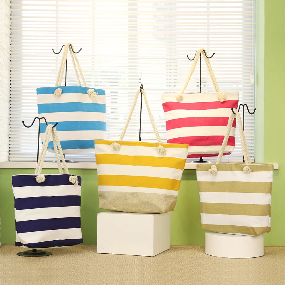 High QualityNew Striped Beach Underarm Single Shoulder Canvas Bags for Women