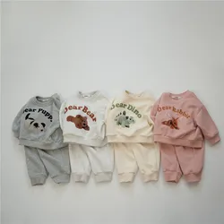 2024 Autumn New Children Cartoon Print Sports Set Boys Girls Long Sleeve Sweatshirt + Pants 2pcs Suit Cotton Kids Casual Outfits