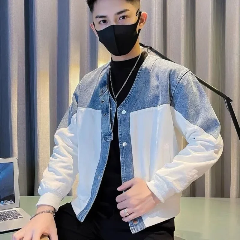 

GELITAYIN Autumn Cowboy Coat For Men Splicing Casual Slim Denim Jackets Man Short Bomber On Board Lxury Low Cost Joker New In Ae