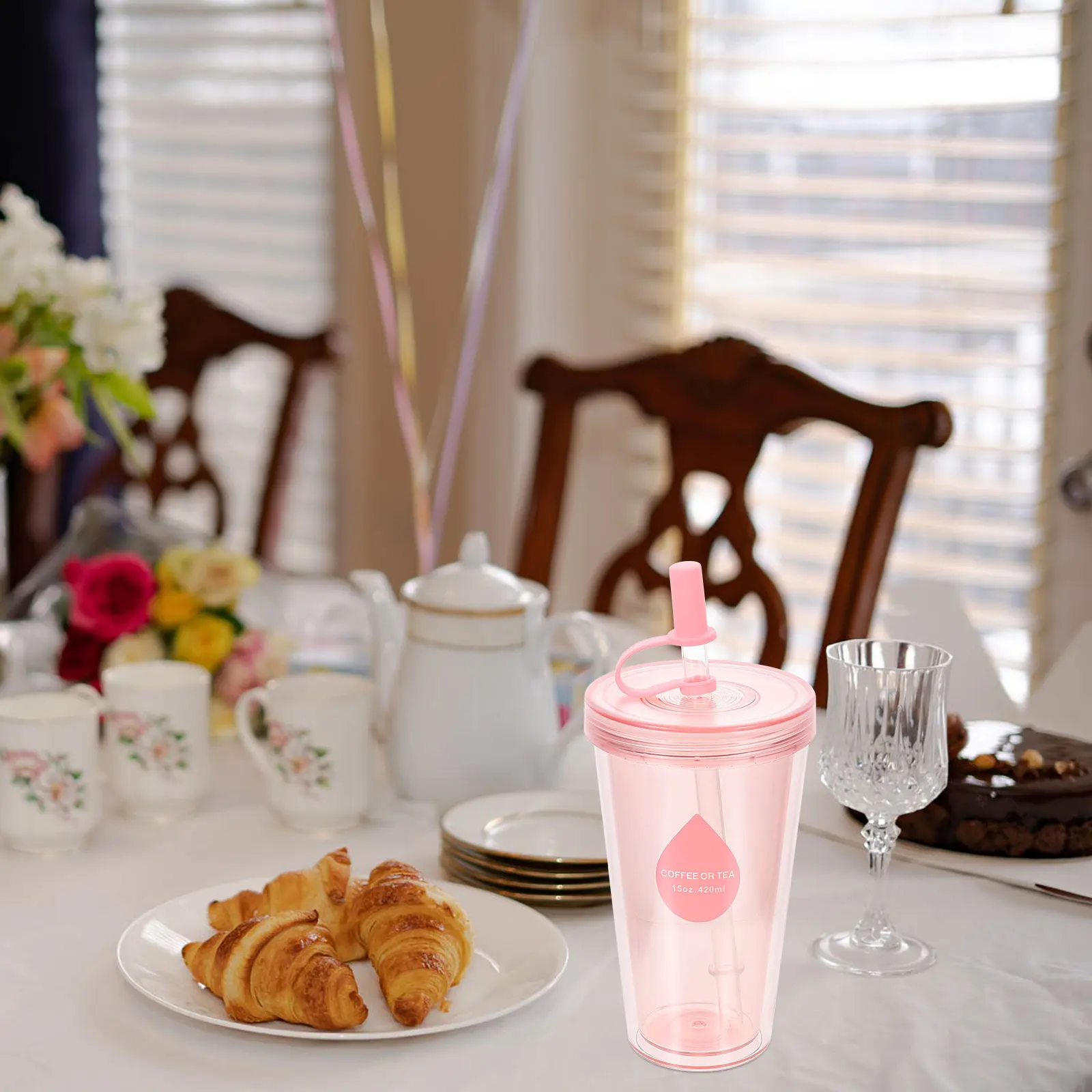 

Plastic Cups Straw for Tea Coffee Milk Juice Smooth Surface Easy Clean Portable Travel Drink Container