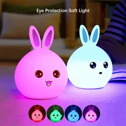 Silicone LED Cute Rabbit Night Light, Touch Desk Lamp  and Silica Gel Lights for Baby, Bedroom, Halloween,Christmas Home Decor