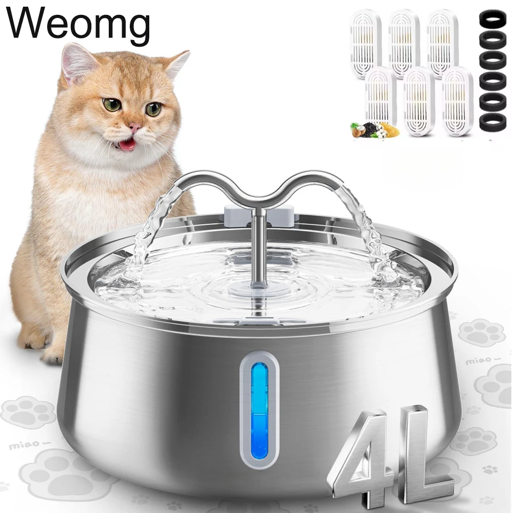 

4L Cat Drinking Fountain Automatic Stainless Steel Bowl Pet Dog Water Dispenser Ultra-quiet Pump Pet Drink Water Foutain Bowl