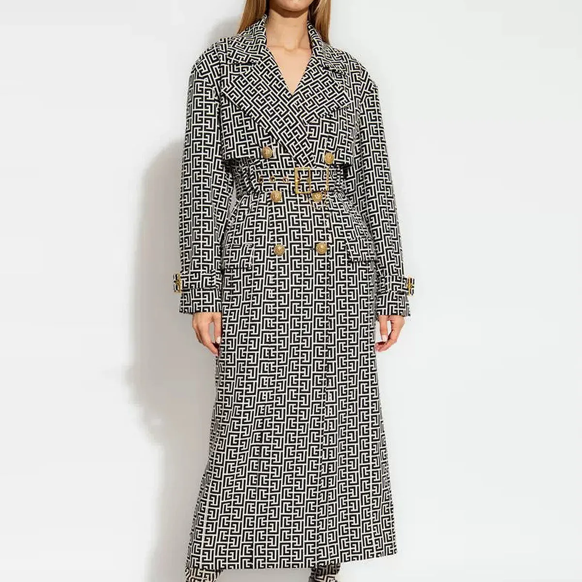 

2024 Autumn winter embroidery Jacquard Belted Coat Hepburn-style Elegant Mid-length Women's long Trench Coat jacket