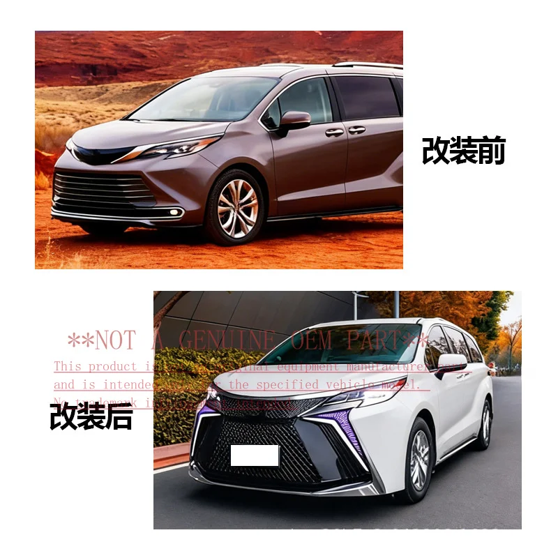 For Toyota Sienna 2021‑2023 Upgrade Ocean Whale Style Front Rear Bumper Grille Assembly Cross Border Wholesale Kit