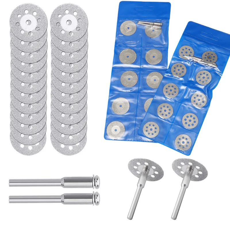 

10Pcs 22mm Mini Sharp Diamond Cut Off Rotary Tool Cutting Disc Disks DIY Tools Accessories For Dremel with 2Pcs rod