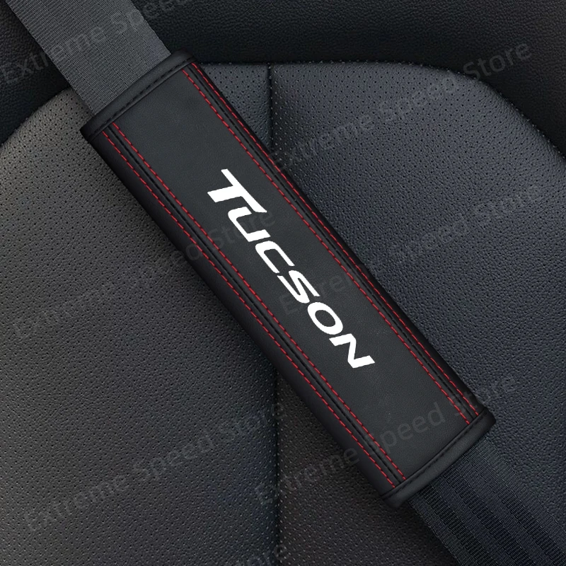 For Elantra Santa Fe Tucson Emblem Ix35 I30 I20 I10 Leather Car Seat Belt Cushion Safety Belt Shoulder Protector Pad Accessories