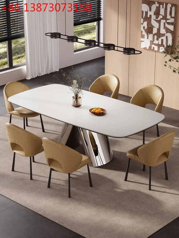 

Italian light luxury rock slab dining table household modern simple rectangular table villa hotel restaurant table