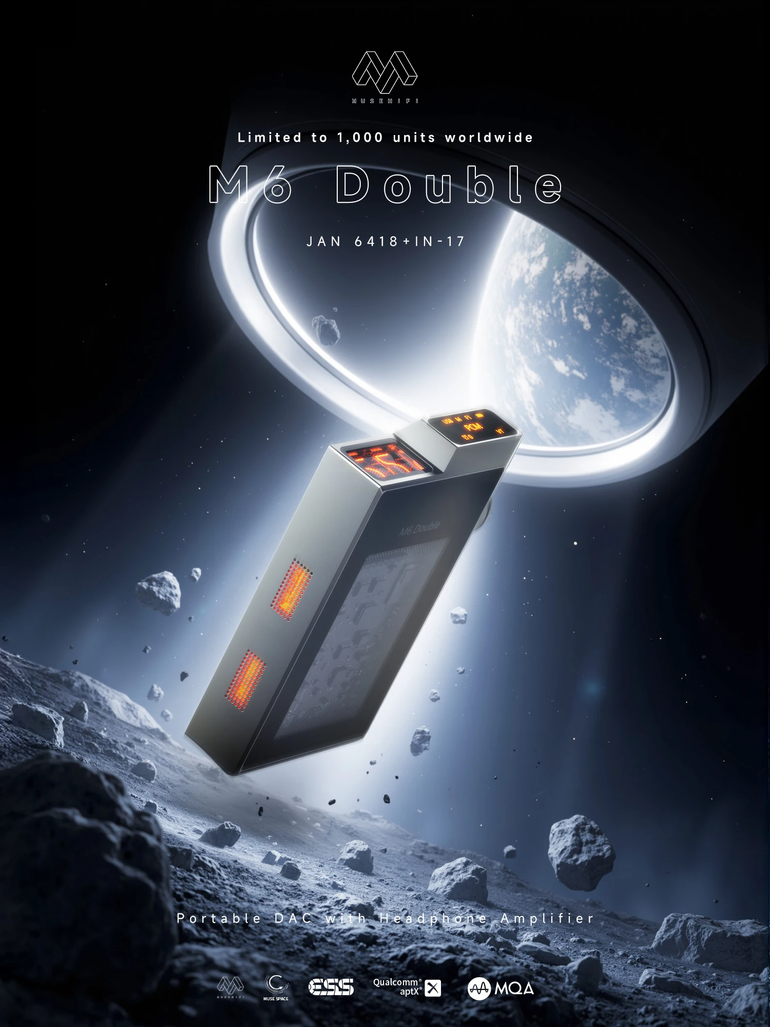 MUSE HiFi M6 ダブルJAN 6418+IN-17 HiFiポータブルDAC＆ヘッドホンアンプ ES9039 DACチップセット 真空管イヤホンデコーダーAMP