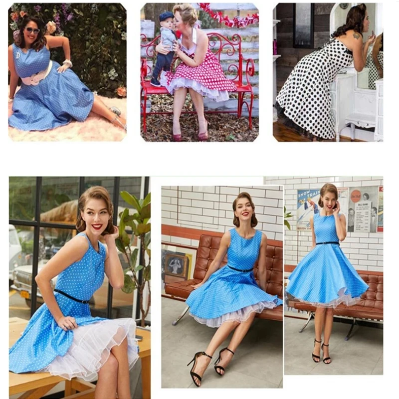 Women Elegant Vintage Fashion Party Office Bowknot Lady Femme 50s 60s Rockabilly Pinup A Line Dress Vestidos