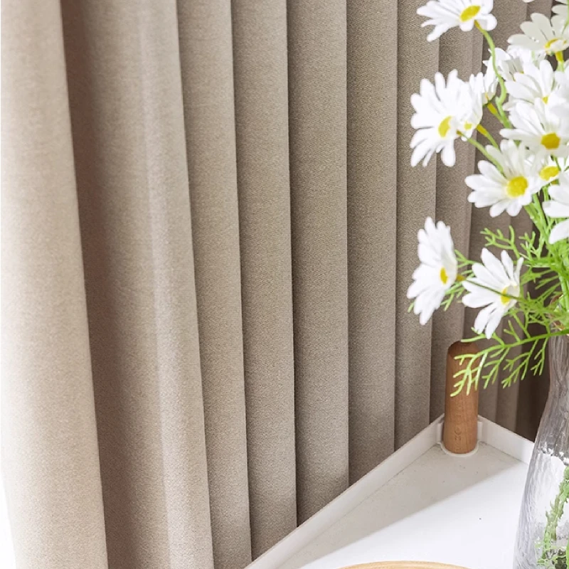 Japanese Solid Color Cashmere Nylon Thick Blackout Curtains for Living Room Bedroom French Window Partition Curtain Customized