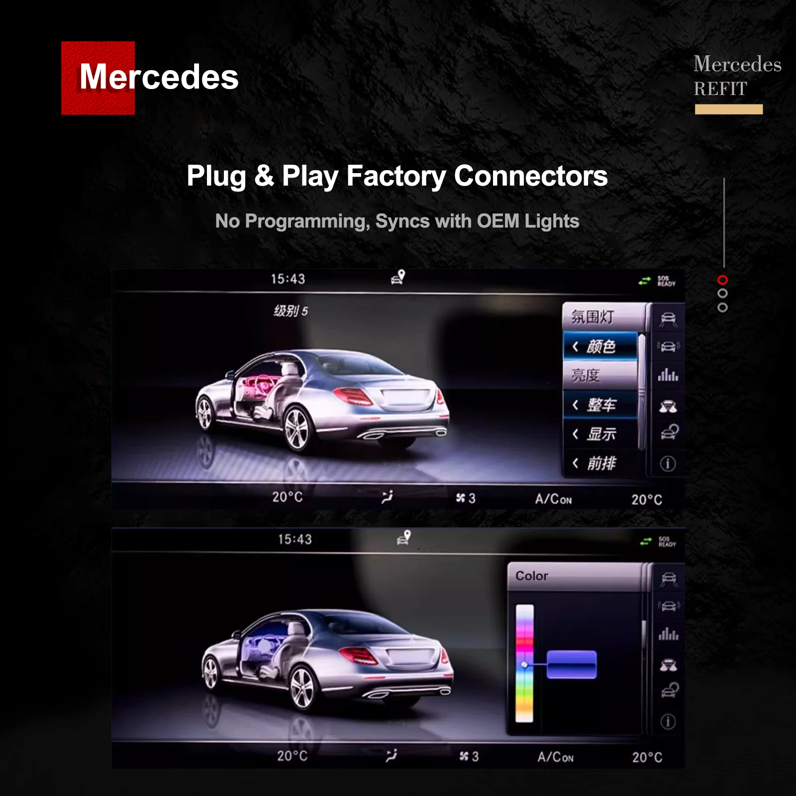 Ezonetronics Fits Mercedes W222 W223 S 1:1 OEM 4D Rotating Tweeter Ambient Light Plug Play No Flashing Screen Control