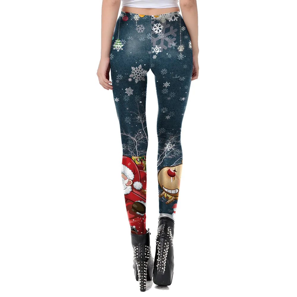 Nadanbao Santa Claus Print Leggings Women Merry Christmas Funny Holiday Party Trousers Female Mid Waist Elastic Tights Pants