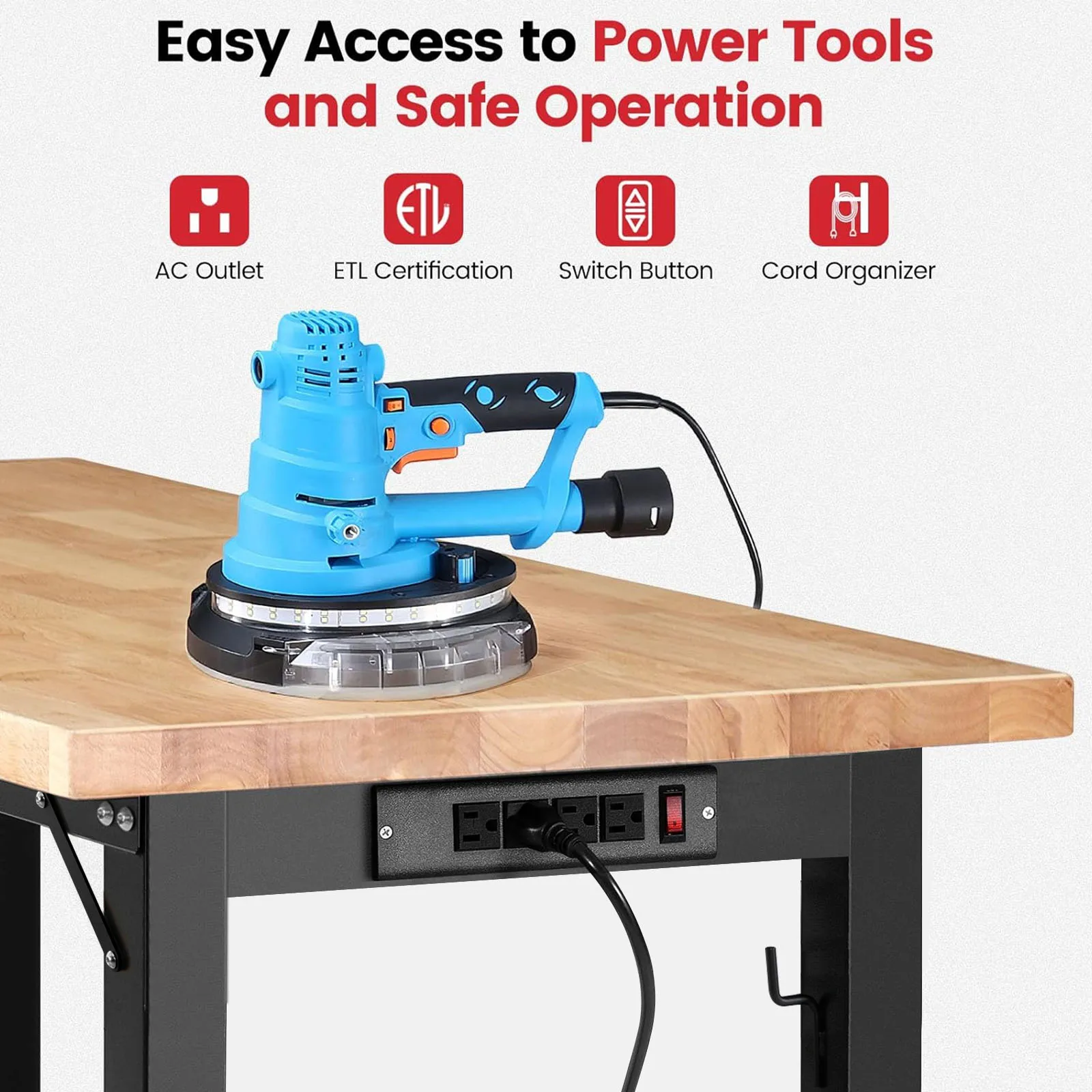ENJOYWOOD 48" Workbench Garage Work Bench w/ Wheels Adjustable Height Work Bench w/  Pegboard Power Outlets Woodworking Table