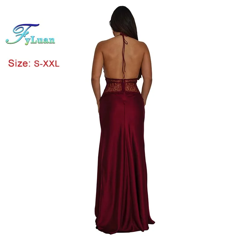 2025 Europa y América vestido de mujer Sexy de encaje con cuello en V profundo vestido largo sin espalda cintura recortada adelgazante vestido sin mangas vestidos de graduación