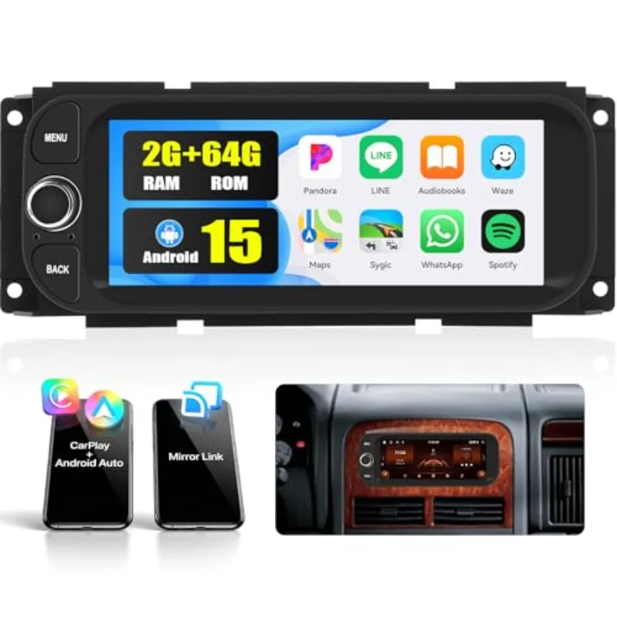 

Car stereo for Dodge Ram/Jeep Grand Cherokee/Wrangler 2002-2006,Android 15, 4 Core+64G, CarPlay, 6.86 touchscreen, BT/FM/RDS/Wi