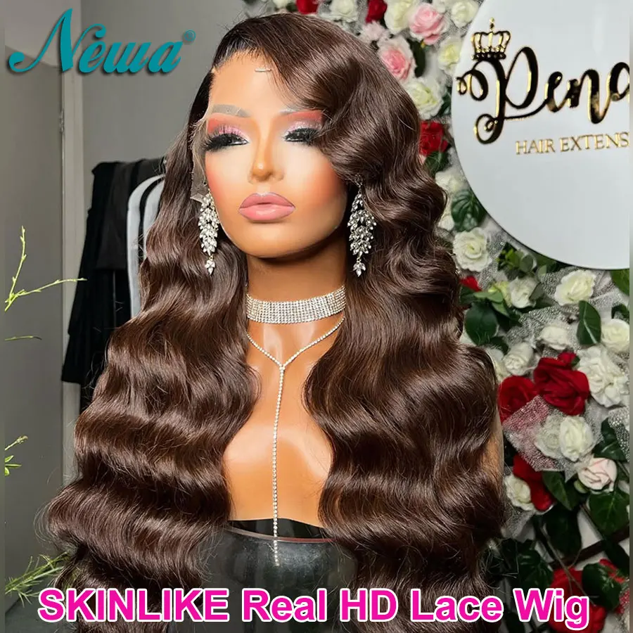 

Newa Hair шоколадно-коричневый парик 5x5 HD Парик с кружевной застежкой Предварительно выщипанный парик из человеческих волос 13x6 HD Кружевные полные фронтальные парики Отбеленные узлы