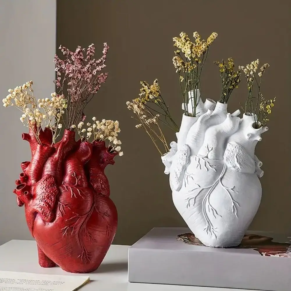 

Creative Heart Shaped Vase Sculpture Anatomy Themed Heart Vase Resin Figurine Ornament 5 Colors Dried Flower Container