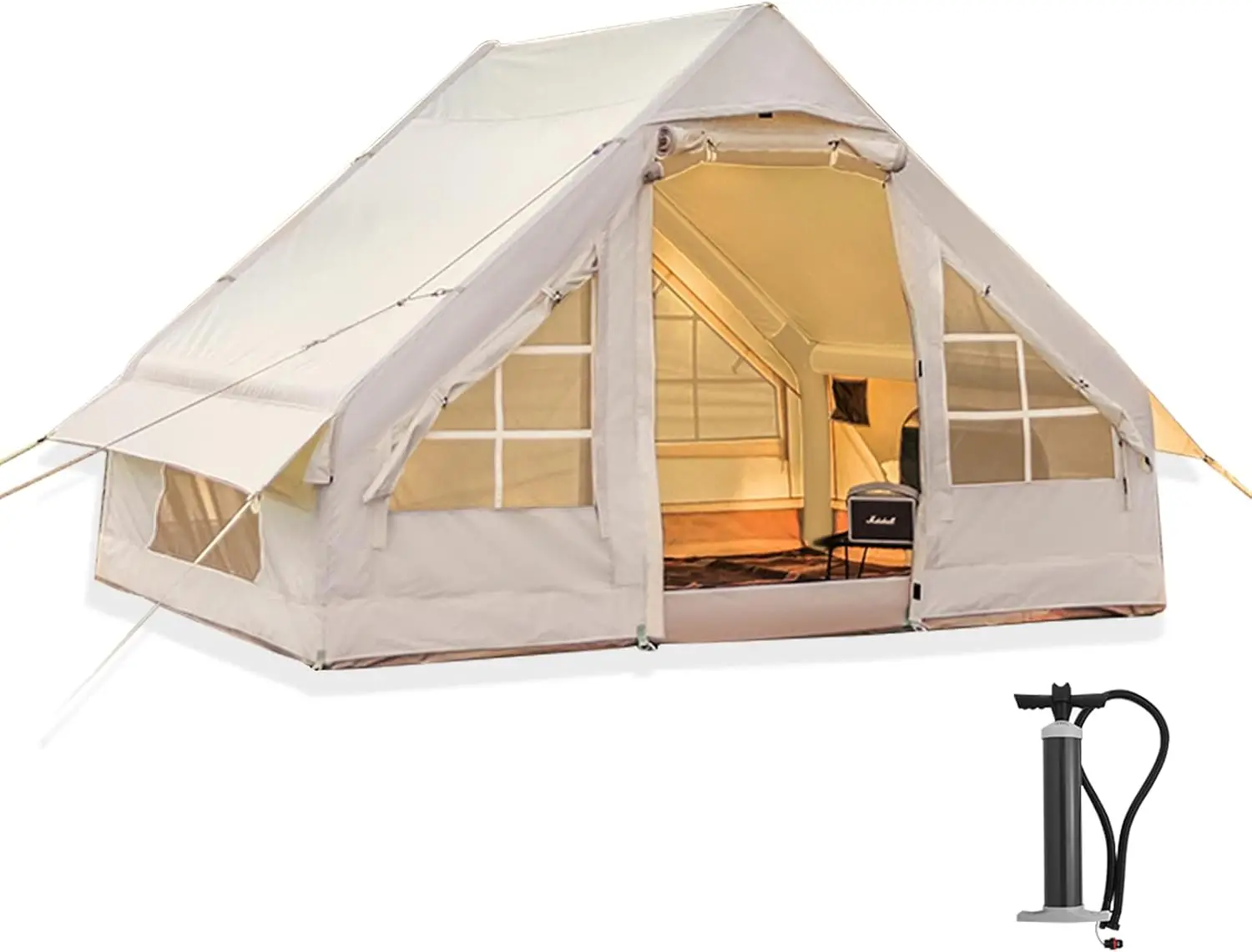 

Inflatable camping tents with pumps, Glamping tents, easy to install waterproof and windproof, with mesh doors and windows