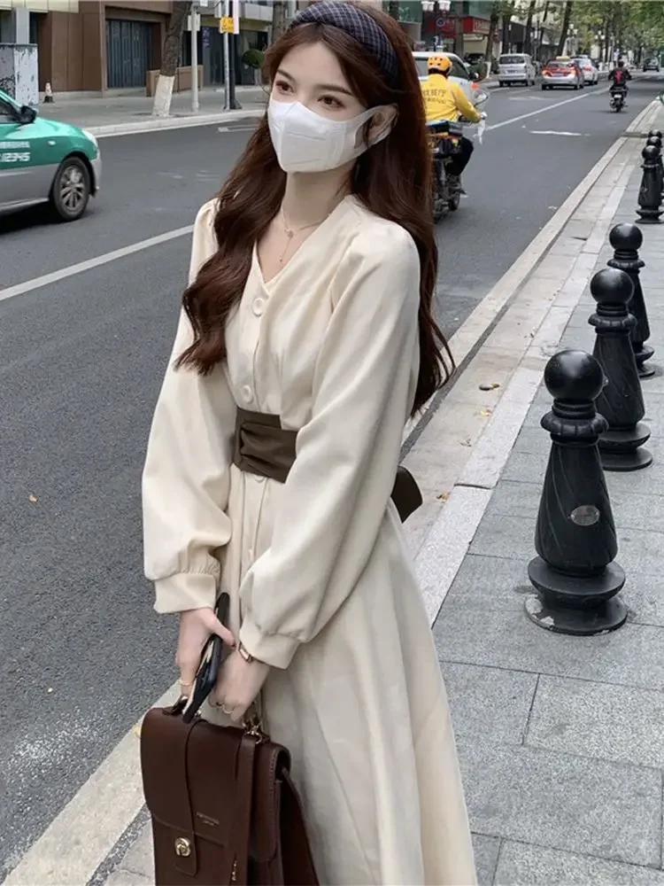 Temperamento stile interno Abito camicia dimagrante Abito da donna Stile di eroganza rinascamente Sensazione di fascia alta Pausa tè francese