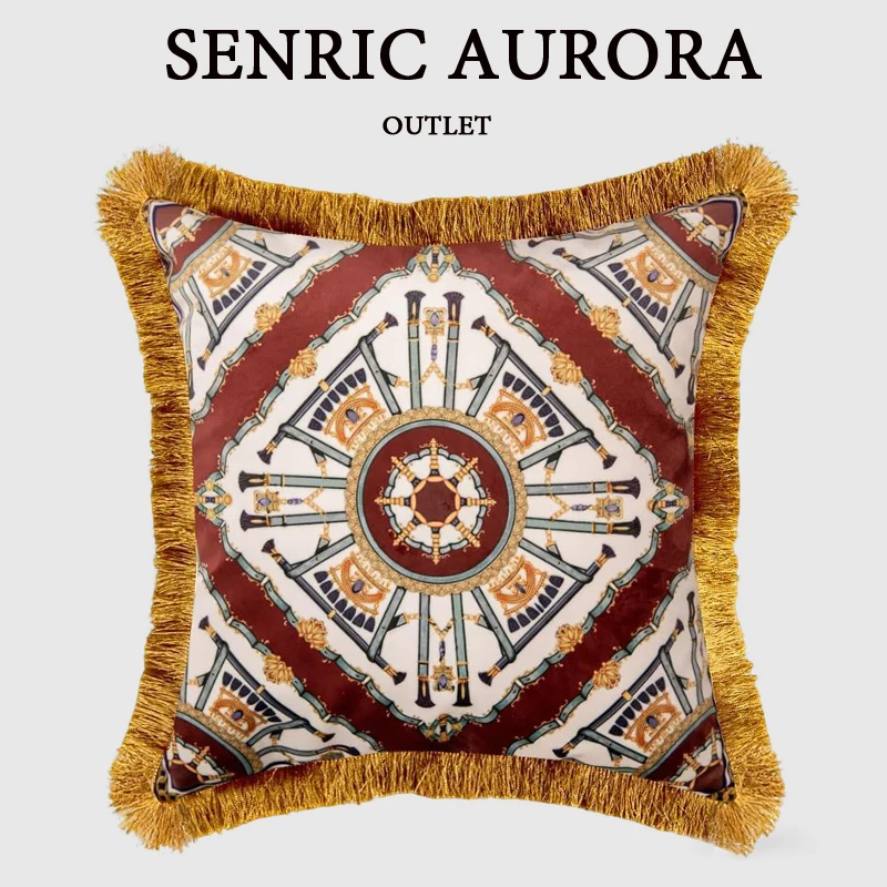 Luxury American Style Cushion Cover Double Sided Print Velvet Tassel Pillowcase For Sofa Living Room