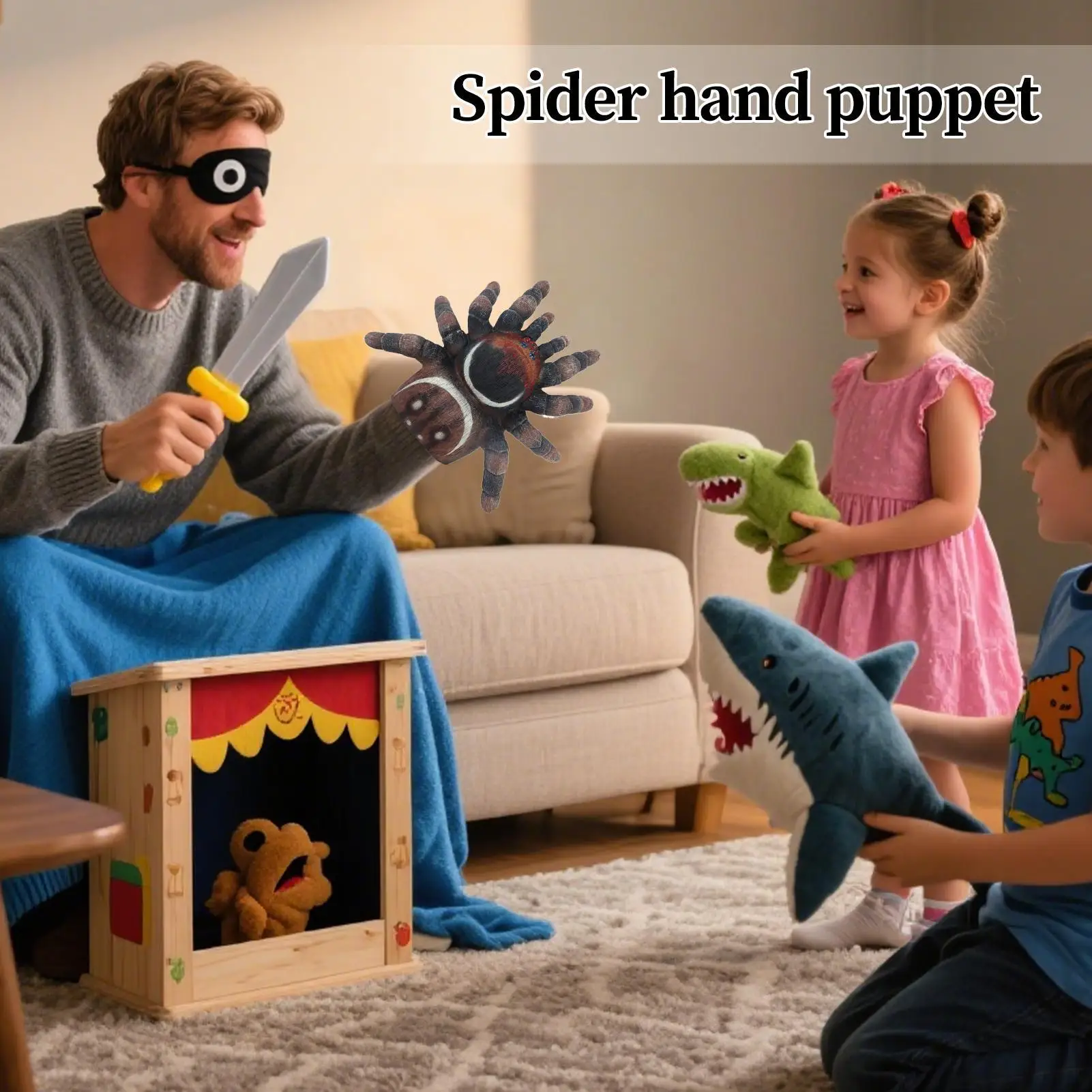 Spinnen-Handpuppe, Spinnen-Rollenspiel-Puppen, realistische gruselige Halloween-Puppe für Erwachsene, Vorschule, Geschichtenerzählen, Zuhause, Kindertagesstätte