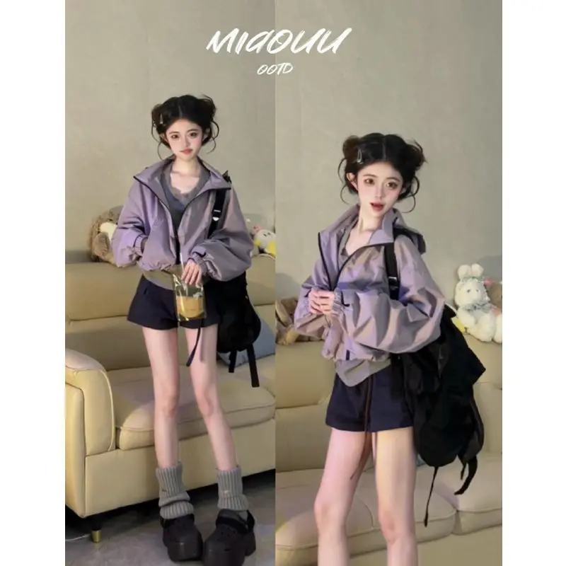 

Japan Three-Piece Set For Women Autumn New Sweet Girly Design Short Jacket Short-Sleeved Top High-Waisted Shorts