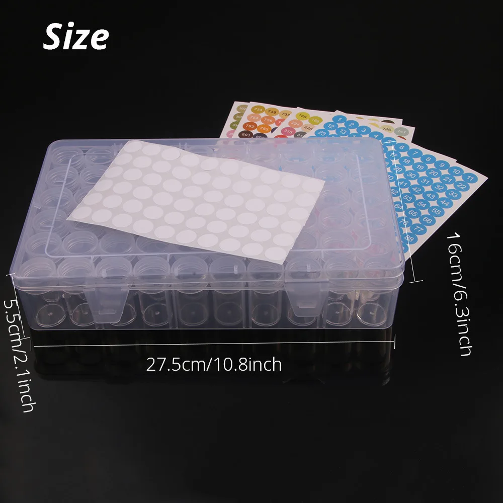 CHENISTORY 60 Bottles Diamond Painting Container Case With Color Number Stickers Labels Diamond Beads Storage Box Organizer Tool