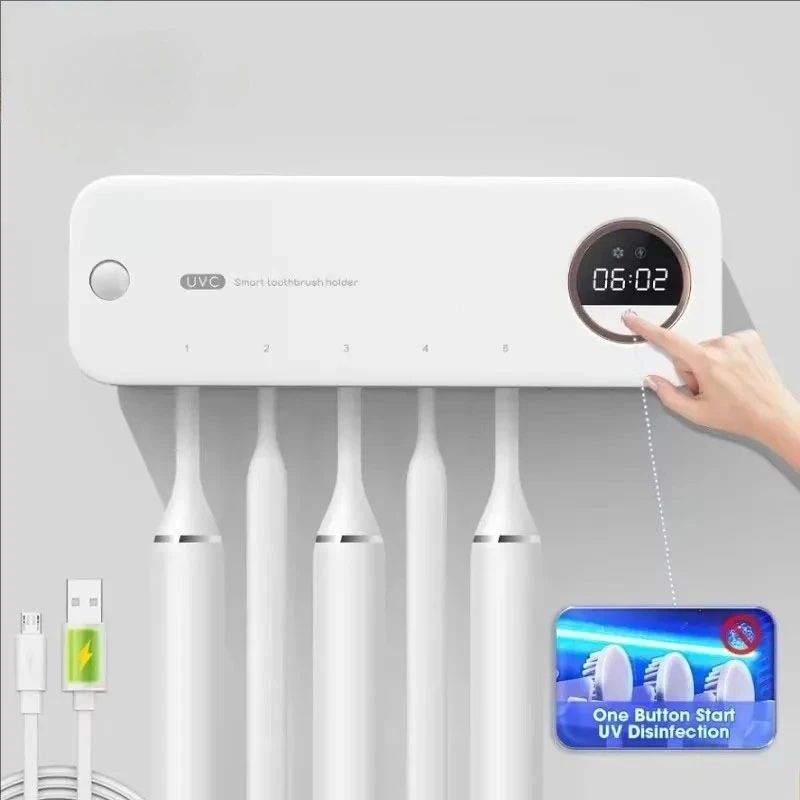 mi-uv歯ブラシ・カミソリ収納滅菌器-充電式歯ブラシホルダー-壁掛け式-ledディスプレイ付き-浴室アクセサリーw