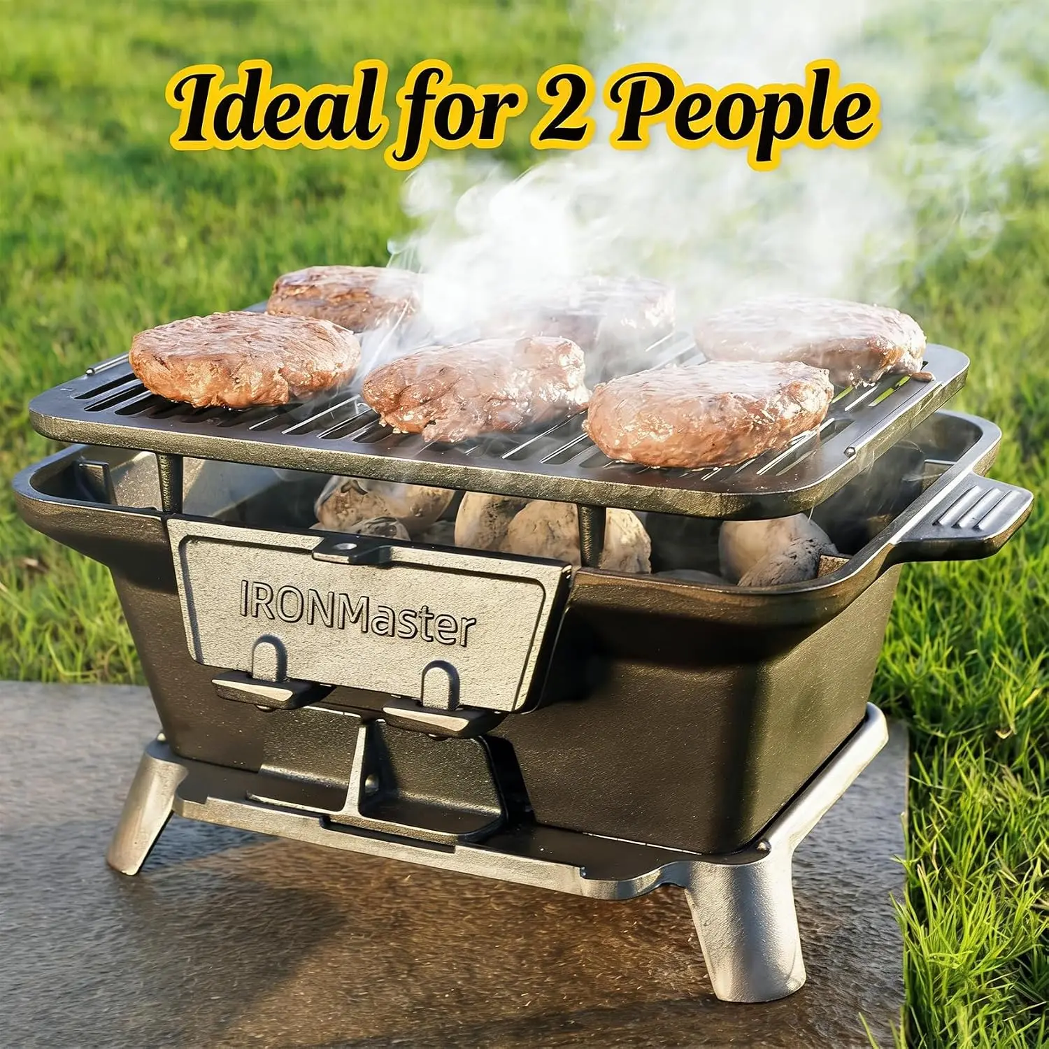 Small Portable Outdoor Hibachi Grill, Japanese Yakitori Camping Grill with Pre-Seasoned Cast Iron, 2 Heights, Air