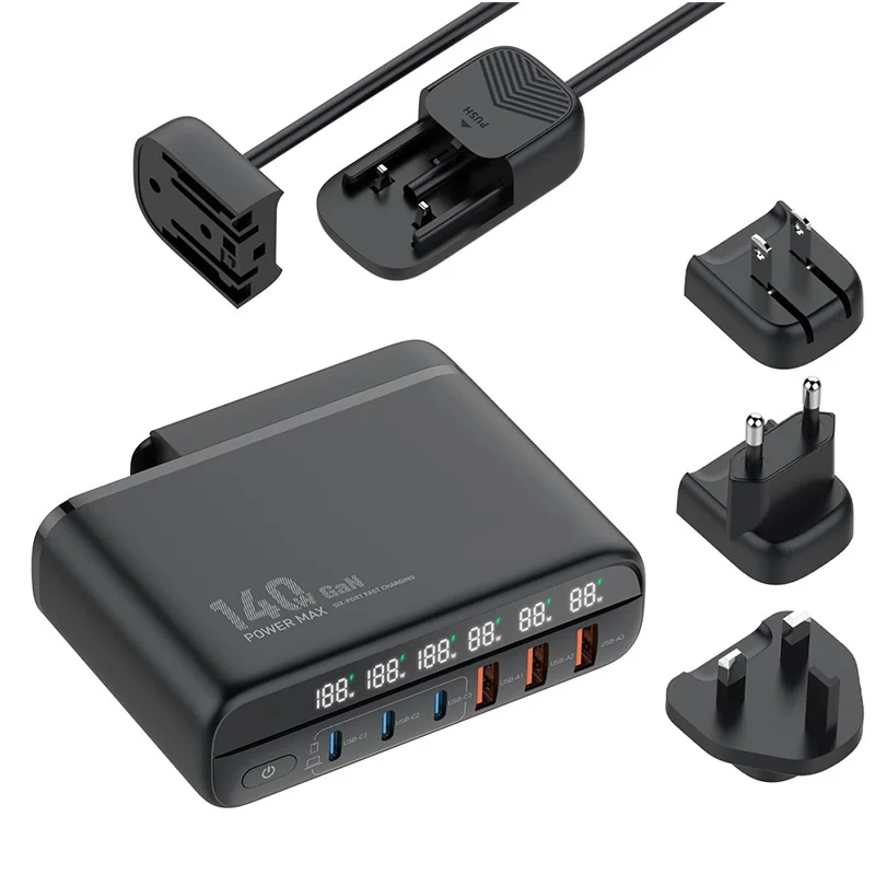 

140W Six port Gallium Nitride Charger Digital Display PD High Power Fast Charging Plugs Charger