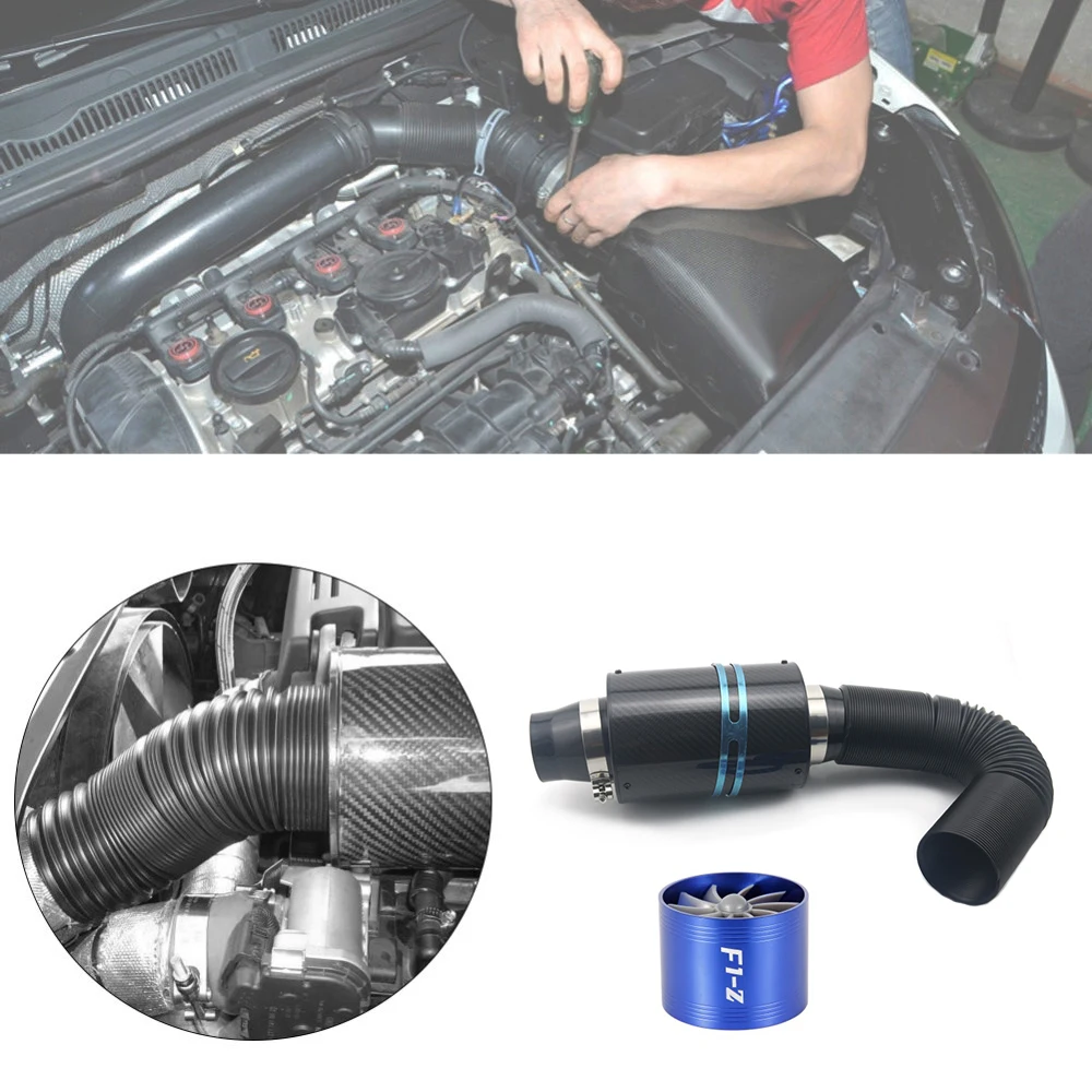 3 inch 1 Set Universal Carbon Fibre Cold Air Filter Car Feed Enclosed Intake Induction Pipe Hose Kit