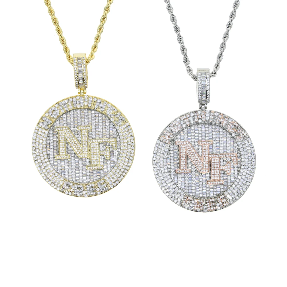 Bling Full CZ Paved Letters Nothing Is Free NF Necklace Personalized Pendant Rope Chain Iced Out Cubic Zircon Hip Hop Jewelry
