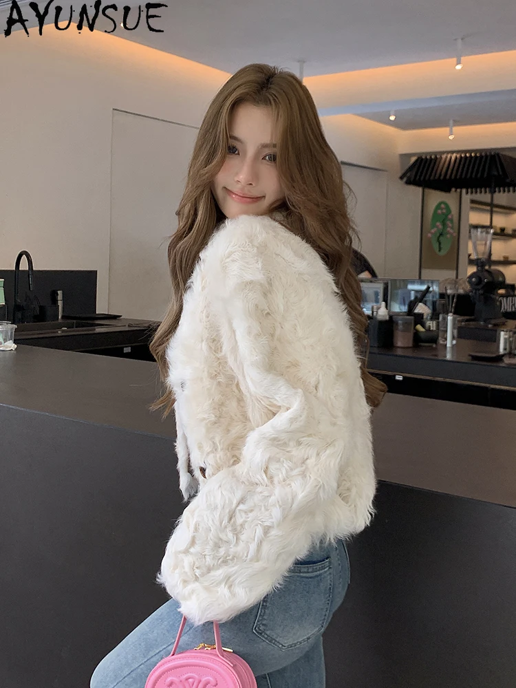 AYUNSUE 2025 新しいムートンジャケット女性 100% カーリーナチュラルウールジャケット女性の服秋冬毛皮のジャケット Abrigo Mujer