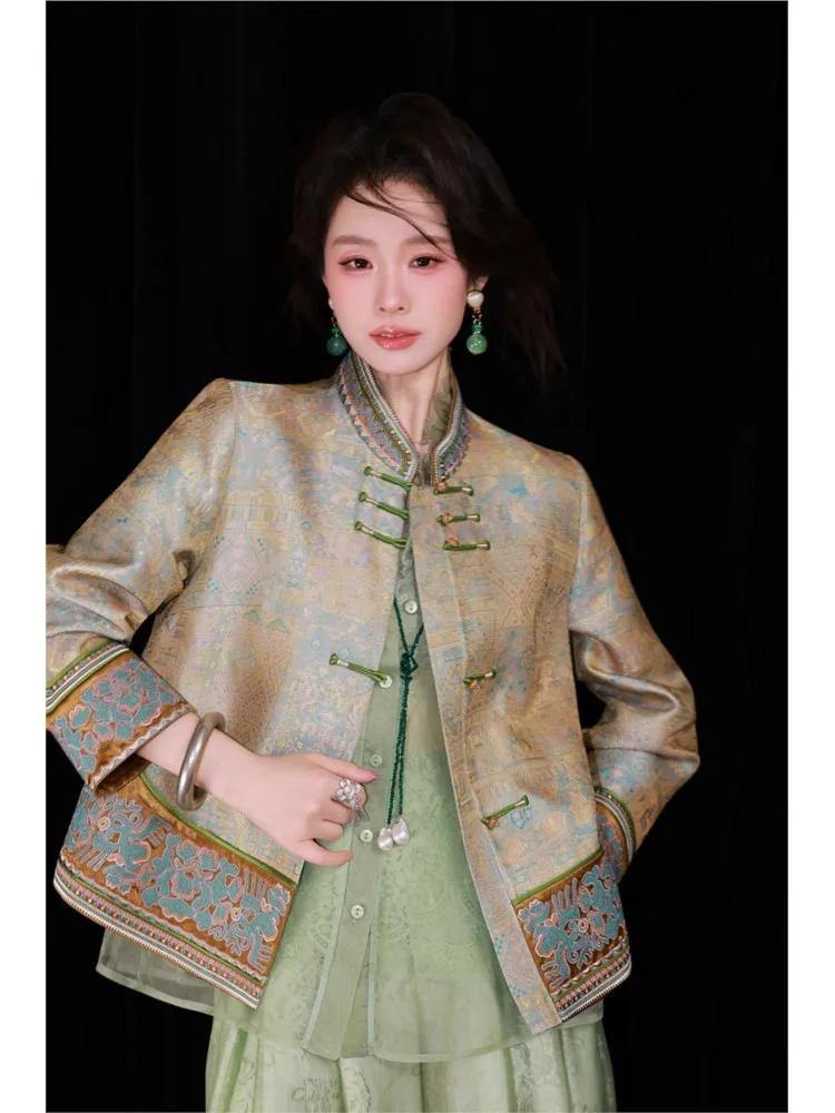 New style Li brocade patchwork embroidered Chinese-style coat for women