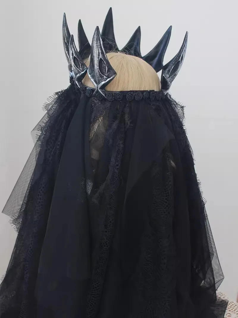 Couronne foncée gothique, voile en dentelle noire, coiffure à la mode pour femmes, accessoires Anime, accessoires de Cosplay, accessoires pour cheveux Lolita