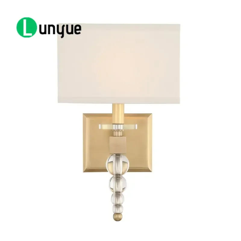 Modern Art Copper LED Wall Lamp Square Fabric Shade Multi Color Temperature Indoor Lighting Fixture for Living Room Bedroom