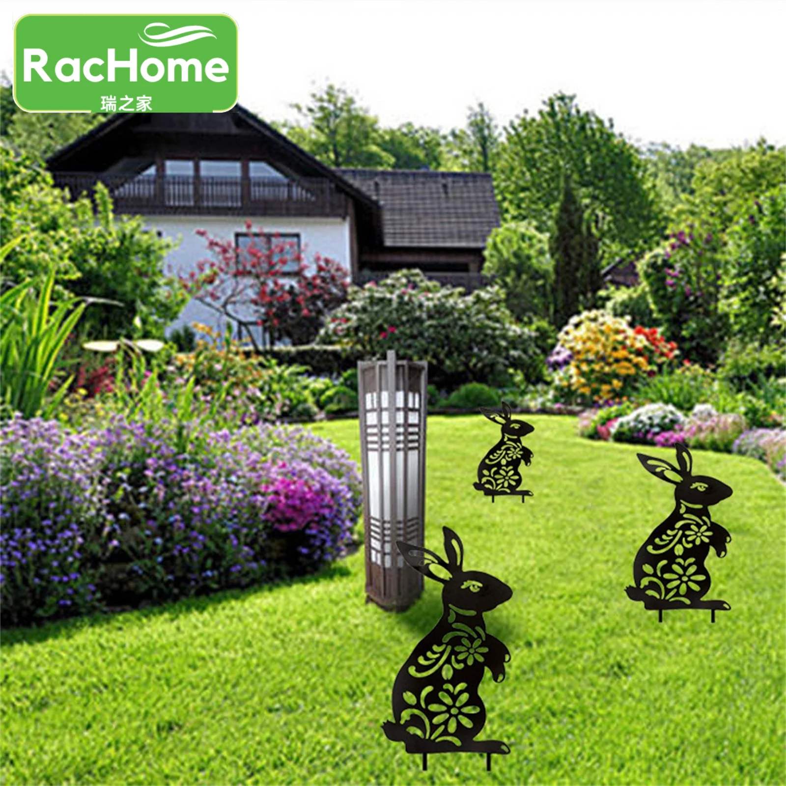 

Creative Rabbit Yard Decor Stakes Art Yard Decor Gift 2pcs Happy Easter Gardening Ornaments Black Rabbit Garden Bunny Sculpture