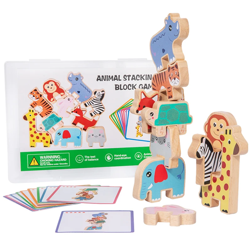 

Wooden Forest Animal Stacking Block Game Shape Matching Puzzle Balance Toy Fine Motor Training Educational Toys For Children