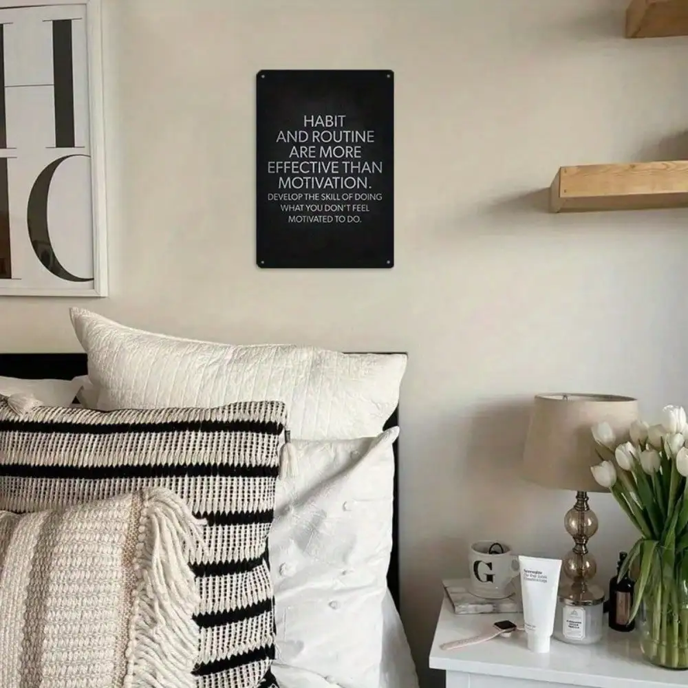 Letrero de chapa motivacional "Habit y Routine", diseño de estilo de vida para decoración de oficina y hogar, regalo de automejora, 1 ud.
