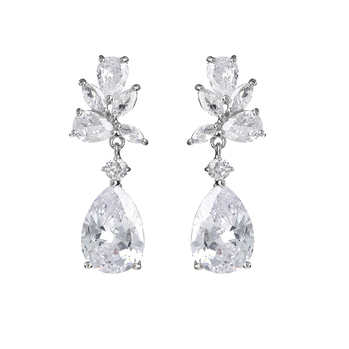 Pendientes de boda elegantes para novias, damas de honor, pendientes de circonita cúbica en forma de lágrima, joyería formal para mujeres