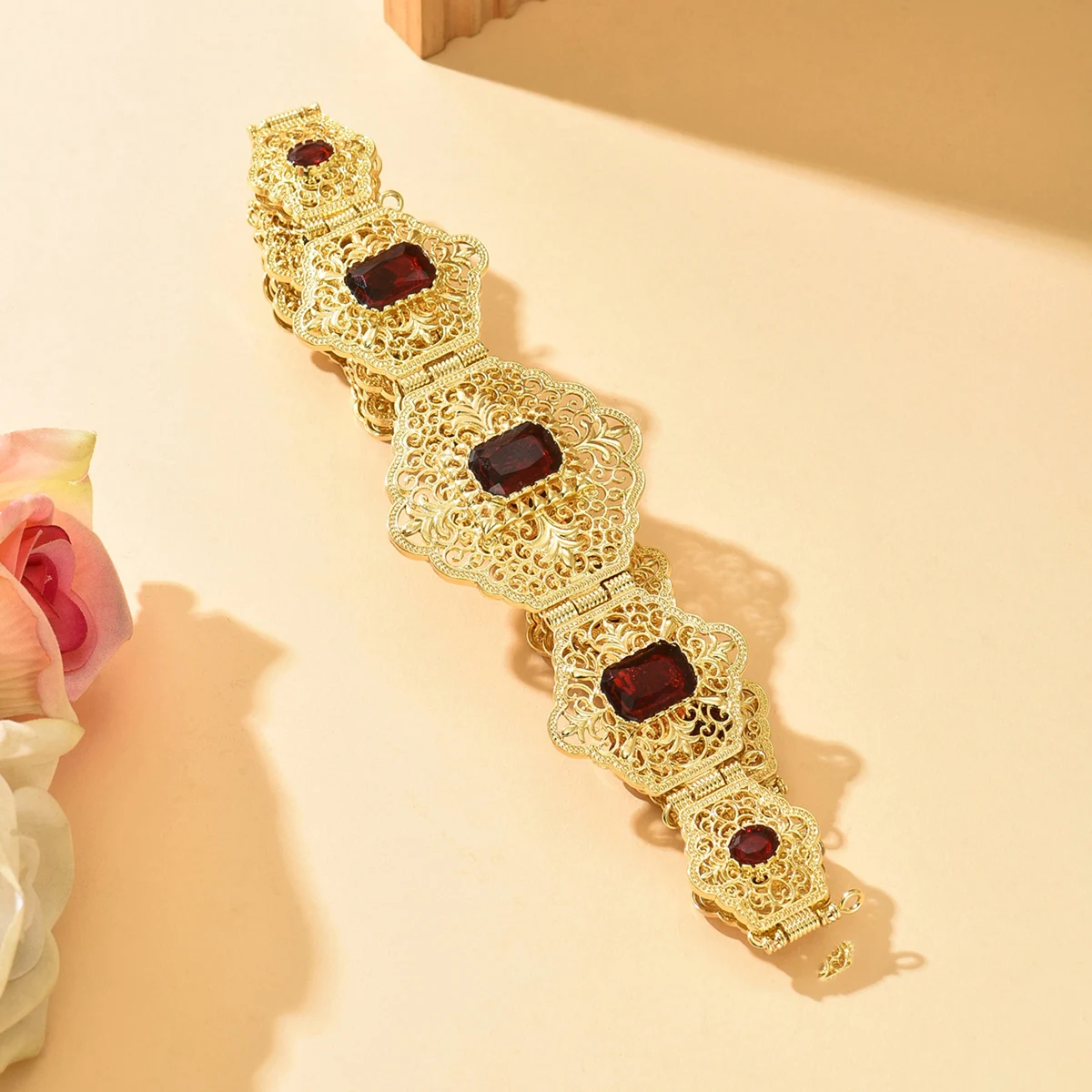 فستان زفاف كريستال ذهبي اللون على شكل زهرة الخصر سلسلة الجزائر مجوهرات للجسم مجوهرات العروس المغربية الأنيقة #1