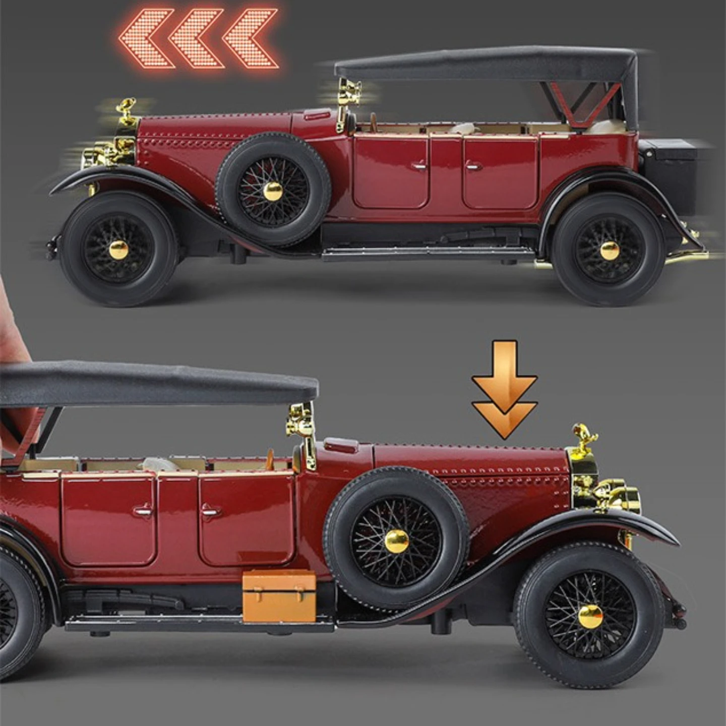 Simulation de voiture vintage en alliage, génération fantôme 1:24, collection de modèles de voiture, ornement, son et lumière, cadeau pour garçon