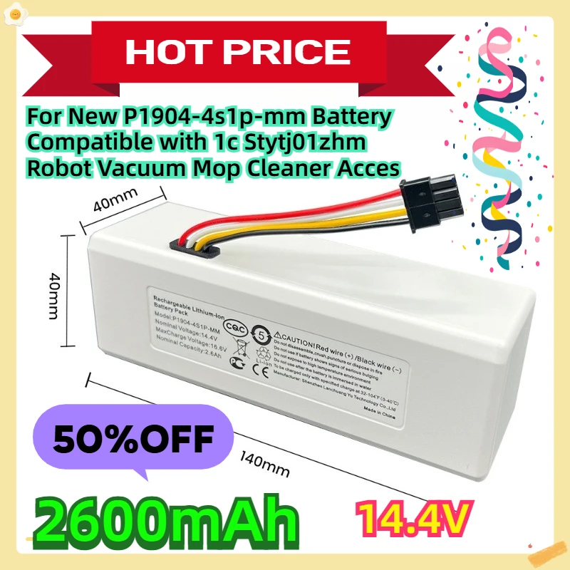 

For New 14.4v 2600mah P1904-4s1p-mm Battery Compatible with 1c Stytj01zhm Robot Vacuum Mop Cleaner Acces