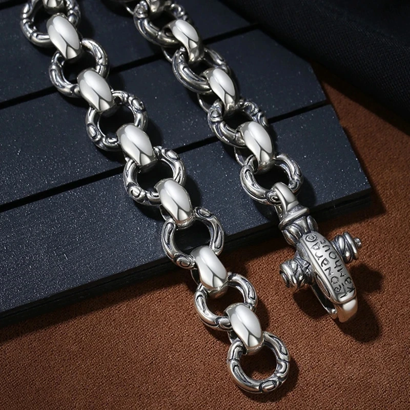 Simplicity Vintage S925 Sterling Silver Bracelet Men's Hip hop Handmade Trendy Cool Europe and America Jewelry Accessories Gift