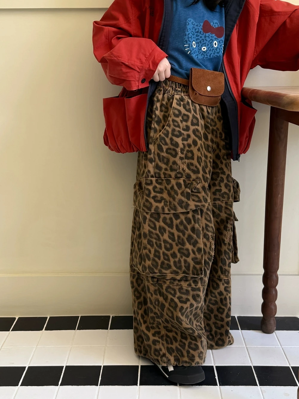 Autumn Leopard Print Wide Leg Pants for Boys and Girls Korean Leopard Print Workwear Pants Long Pants 5